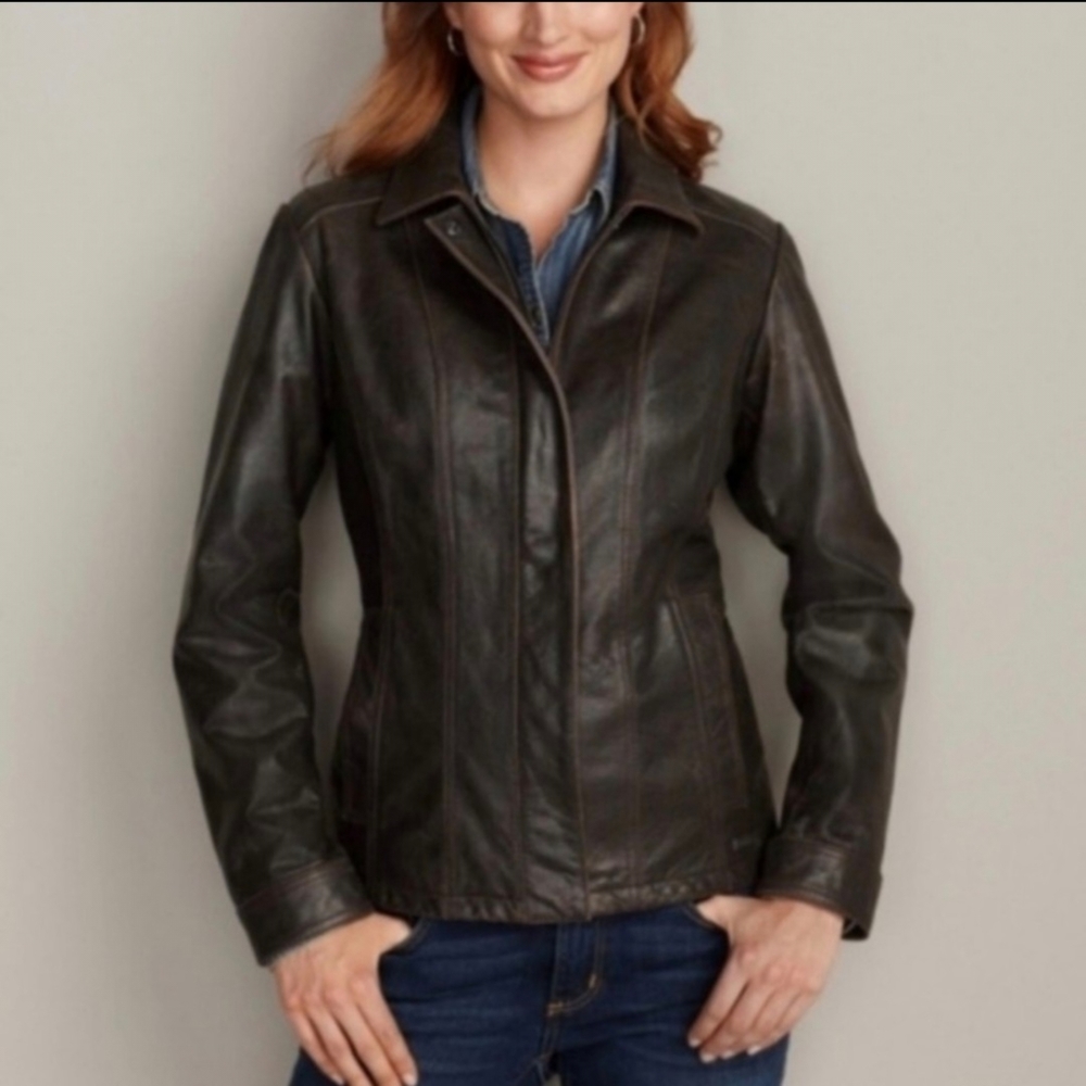 Eddie Bauer | Black Genuine Leather Jacket Full Zipper Up 2 Front Pockets XL